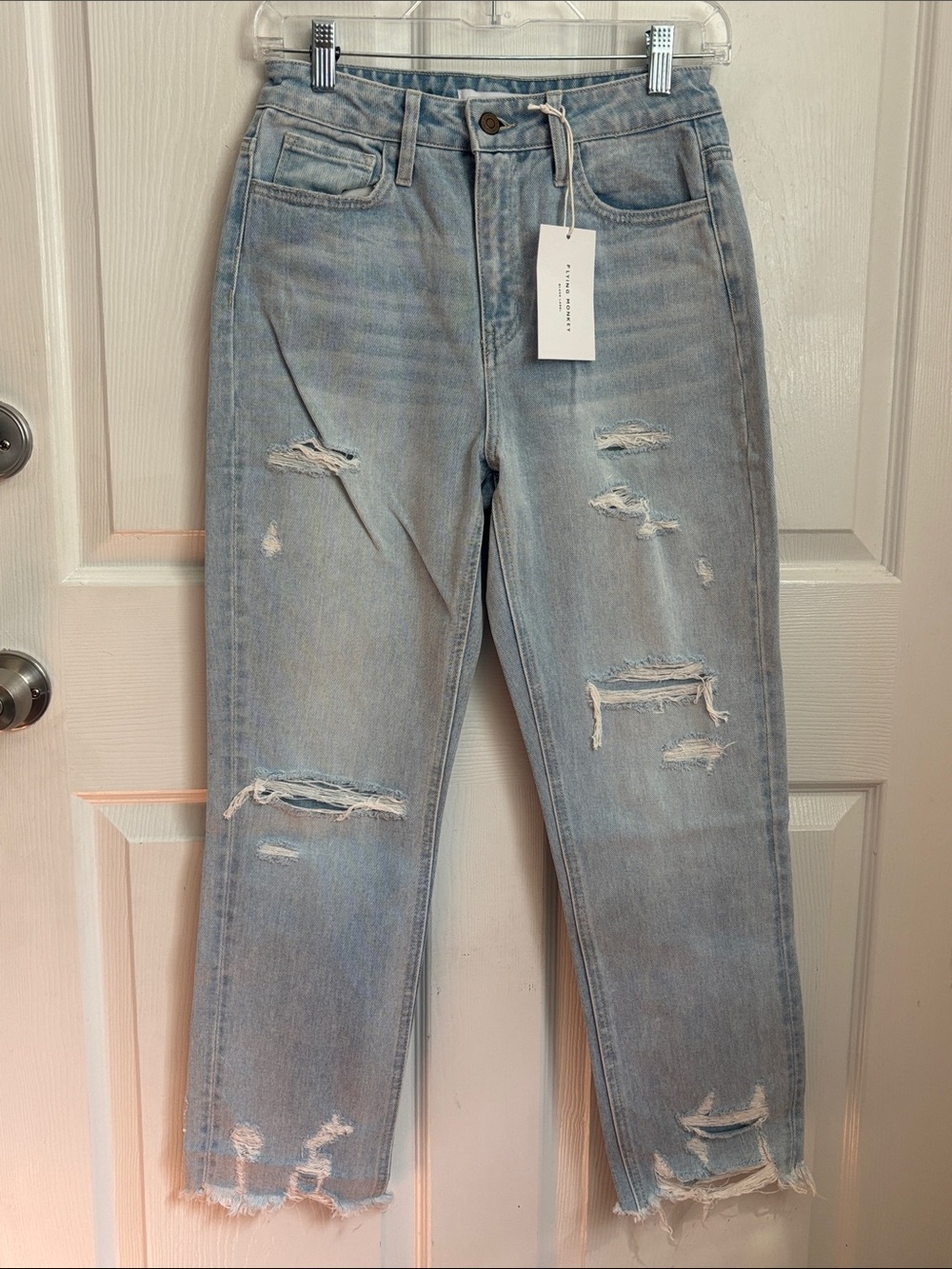 New NWT Flying Monkey Light Blue Distressed Straight Leg Jeans Size 25